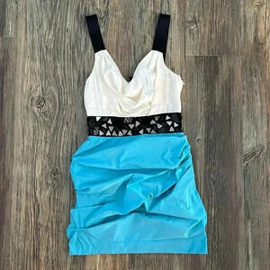 NWT Bebe Bodycon Mini 2Fer Dress Size Small Embellished Waist Turquoise Glow Y2K
